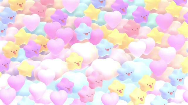 Looped kawaii stars on clouds animation.