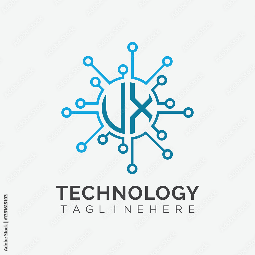 Fototapete initial monogram for technology logo with circle style design
