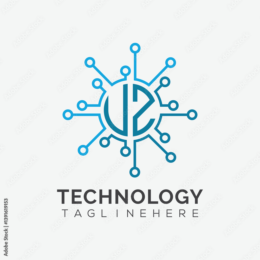 Fototapete initial monogram for technology logo with circle style design
