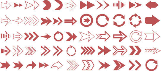 Arrow icon set. Collection of various arrow icons, symbols and elements. Modern simple arrows. Set of arrows icons