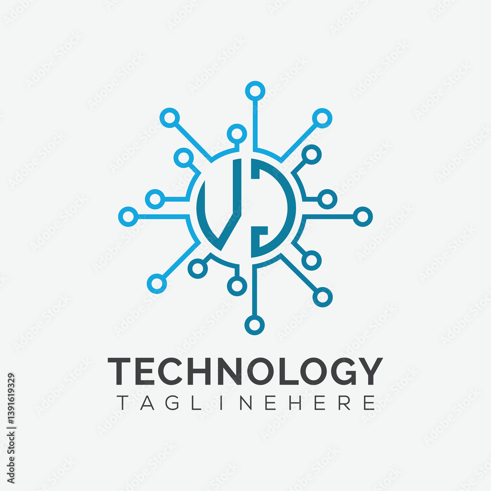 Fototapete initial monogram for technology logo with circle style design