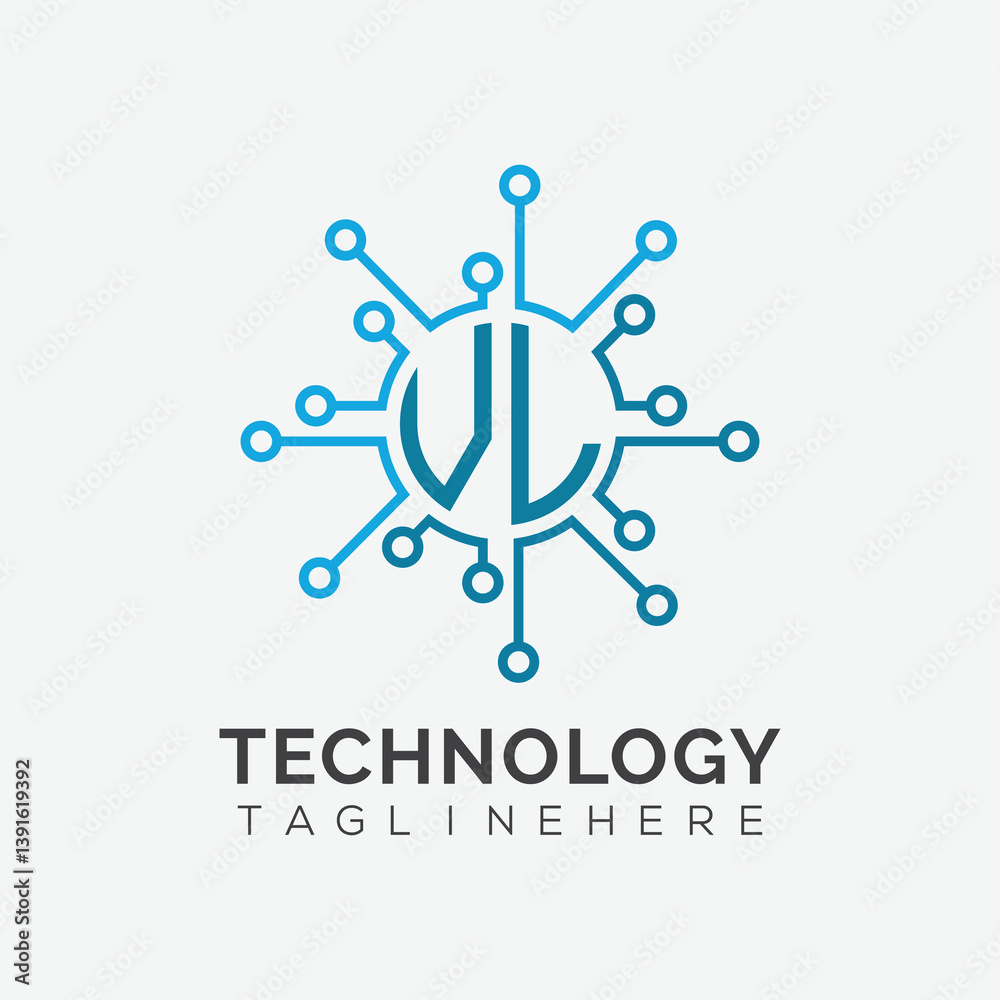Fototapete initial monogram for technology logo with circle style design
