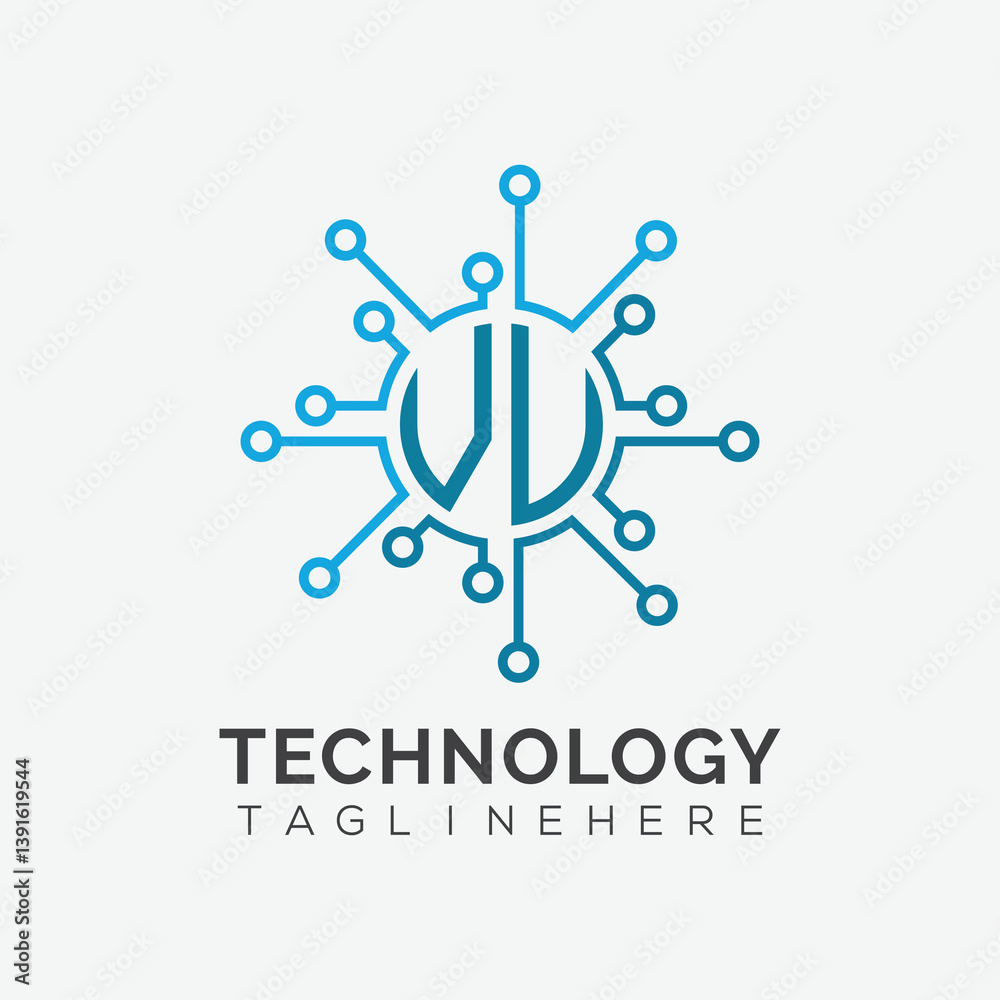 Fototapete initial monogram for technology logo with circle style design