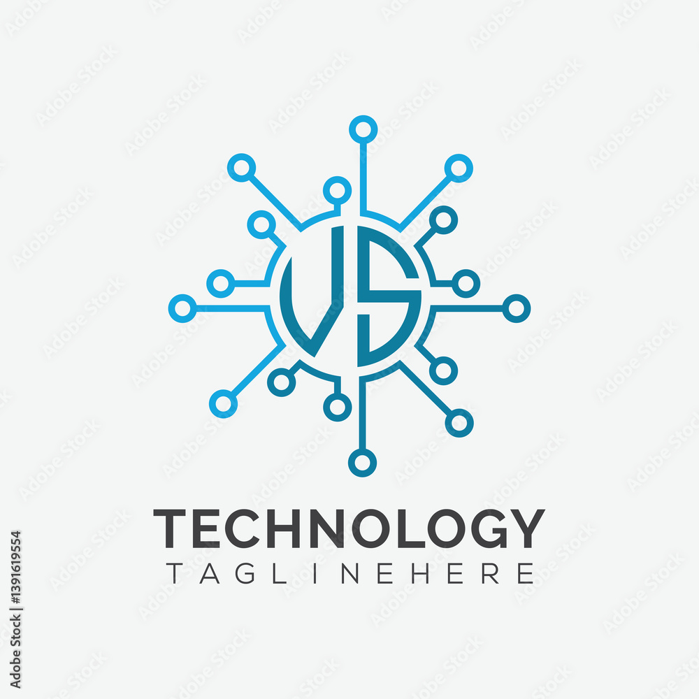 Fototapete initial monogram for technology logo with circle style design