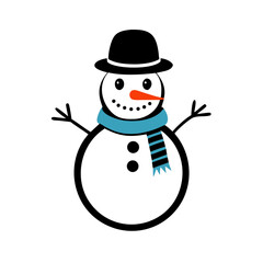 Cheerful snowman character with hat and scarf for winter holiday decoration concept