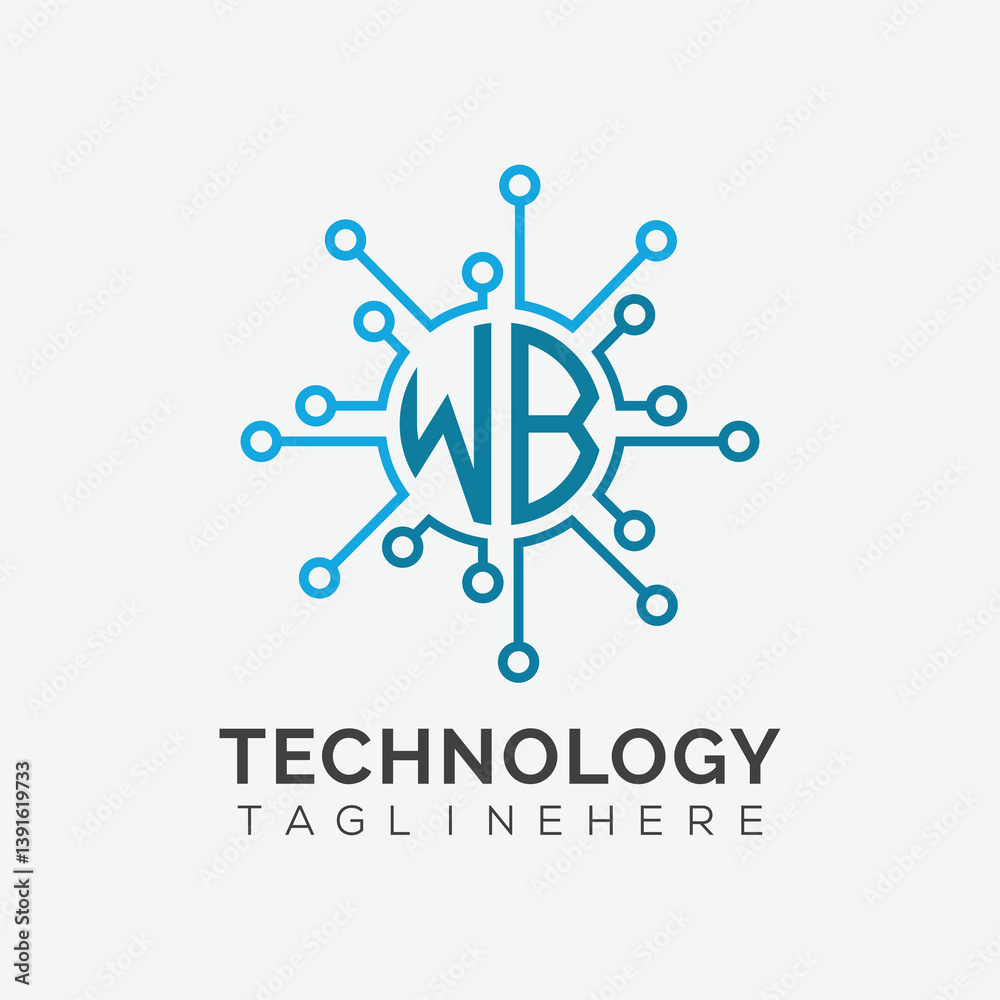 Fototapete initial monogram for technology logo with circle style design
