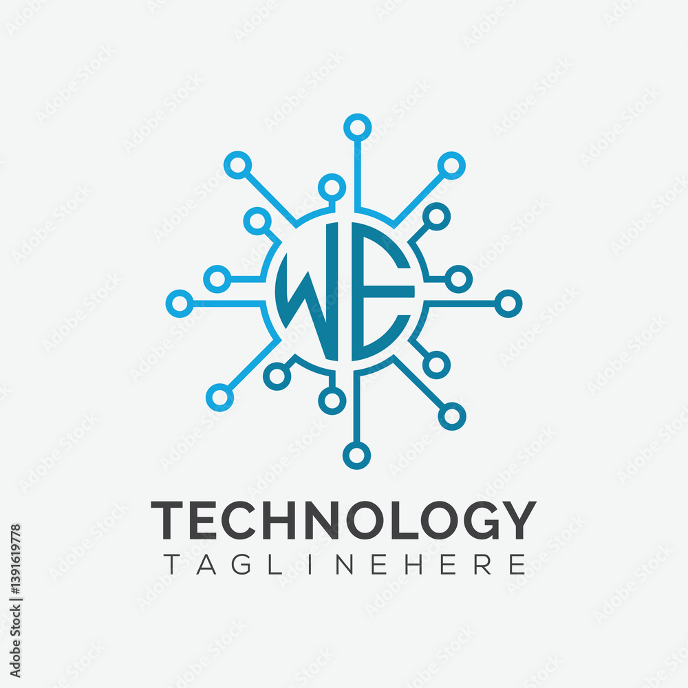 Fototapete initial monogram for technology logo with circle style design
