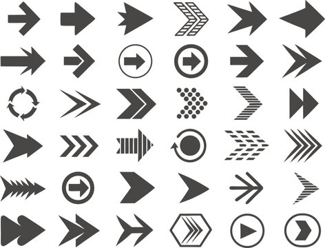 Arrow icon set. Collection of various arrow icons, symbols and elements. Modern simple arrows. Set of arrows icons