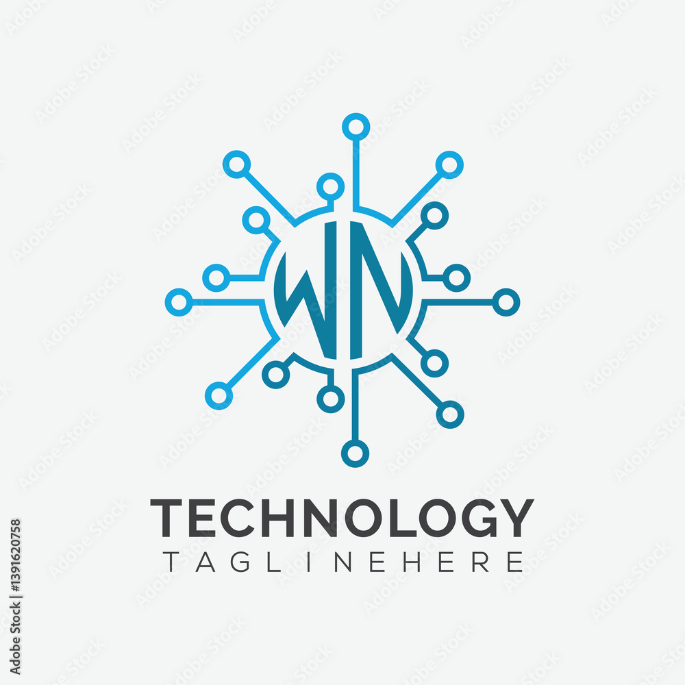 Fototapete initial monogram for technology logo with circle style design
