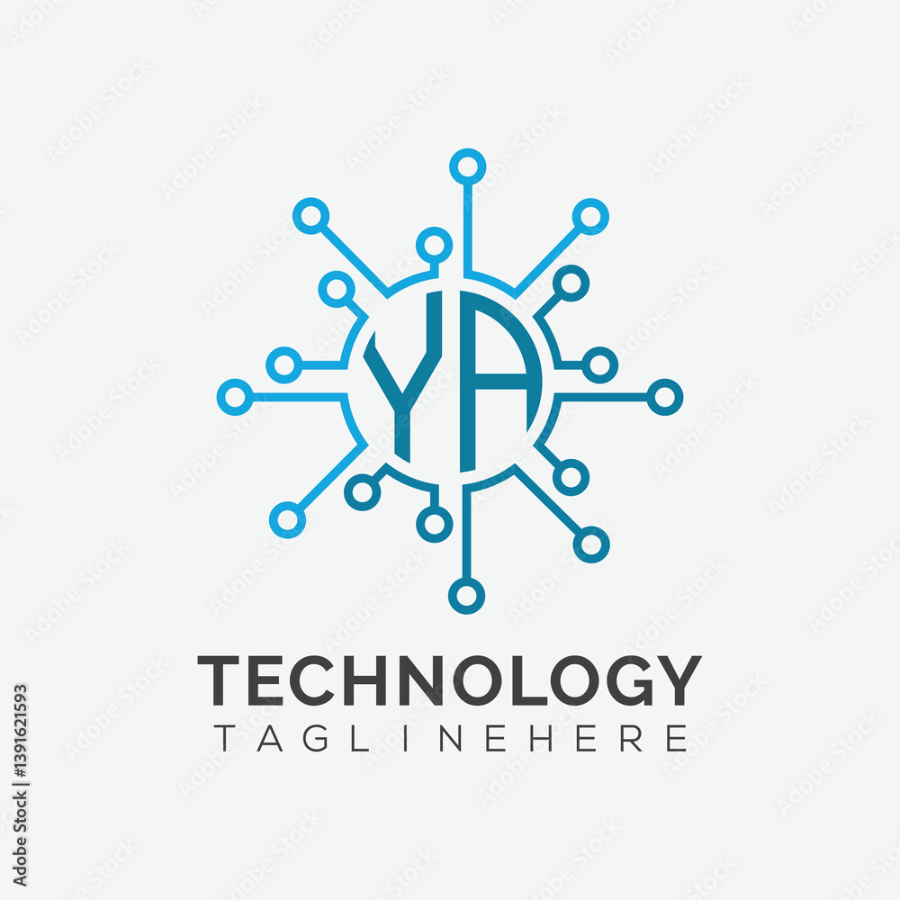 Fototapete initial monogram for technology logo with circle style design