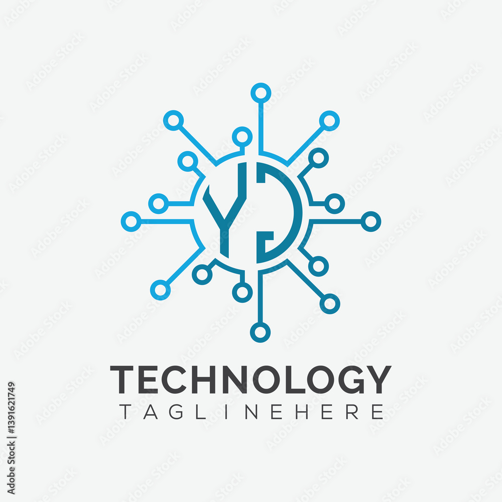 Fototapete initial monogram for technology logo with circle style design