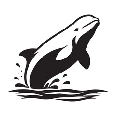 Energetic Dolphin Jumping Out of Water Silhouette Vector Illustration