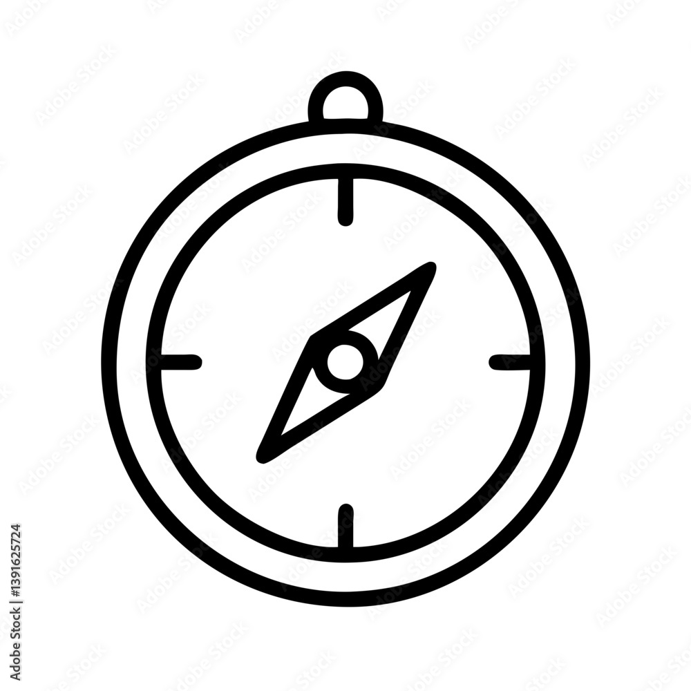 Poster compass navigation tool for direction finding and travel adventure with outline vector graphic icon 