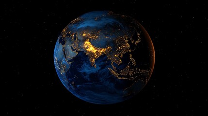 Fototapeta premium realistic 3d earth representation of asia with detailed atmospheric cloud layers and glowing city lights viewed from a space orbit position