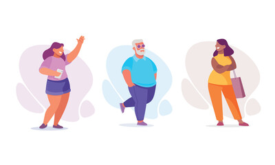 Body Positive Happy Man and Woman Character with Cheerful Smile Vector Illustration Set