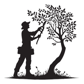 gardener pruning tree silhouette clip art preview