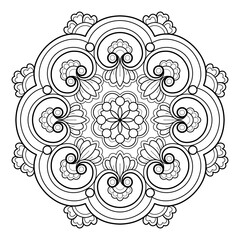 Mandala pattern for Coloring book page. Art on the wall. Lace pattern the Tattoo wallpaper Design Card Tile Sticker Textures and background.