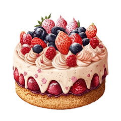 raspberry cheesecake isolated on transparent background, clipping path, png,