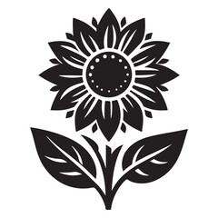 Detailed Sunflower with Leaves Silhouette Vector Illustration Design