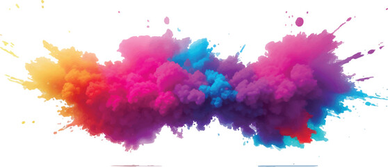 Abstract Watercolor Brush Strokes, Stains, and Colorful Splashes Forming a Stunning, Explosive Visual Experience, Combining Artistic Expression with a Clean, White Canvas Backdrop.
