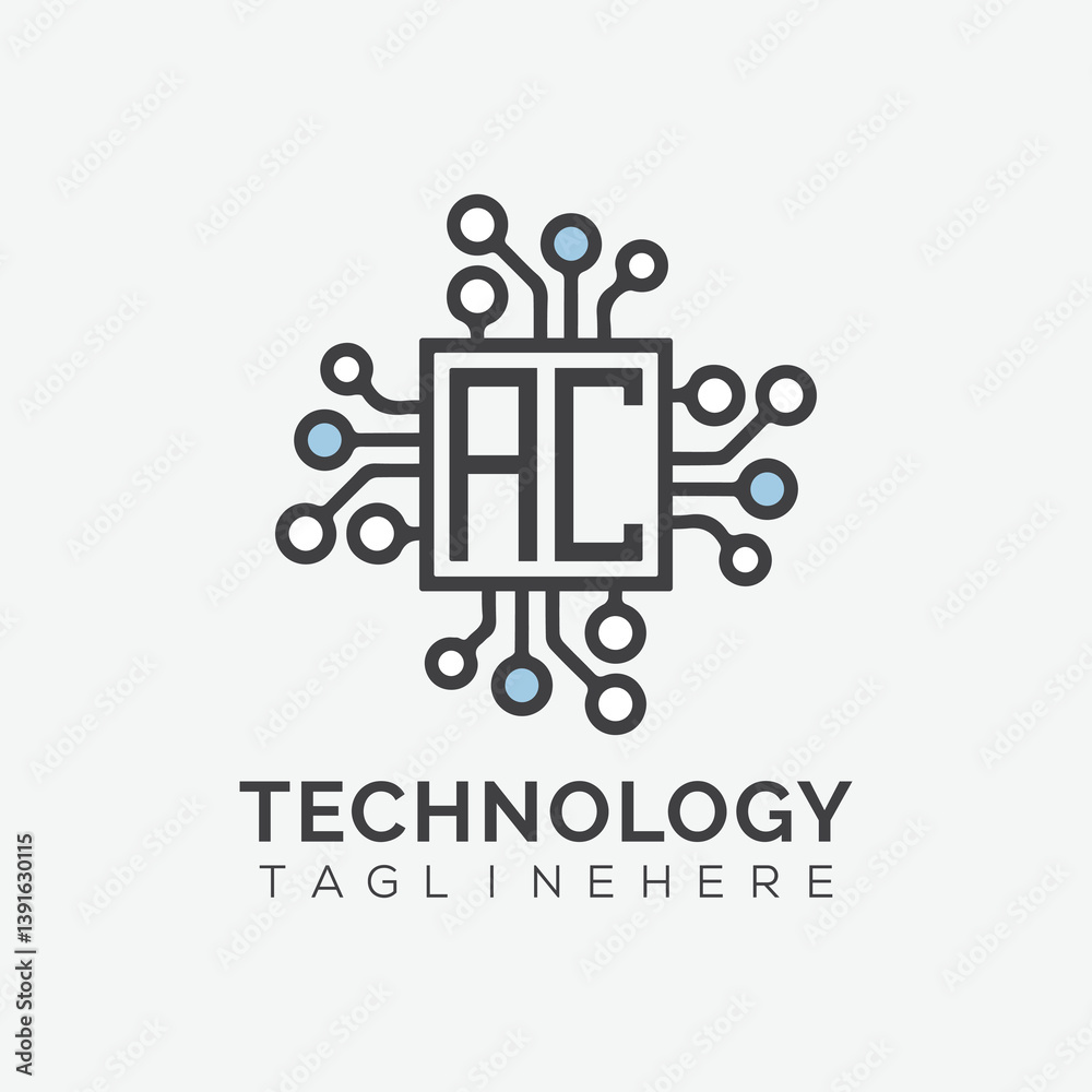 Fototapete initial monogram for technology logo with squire style design