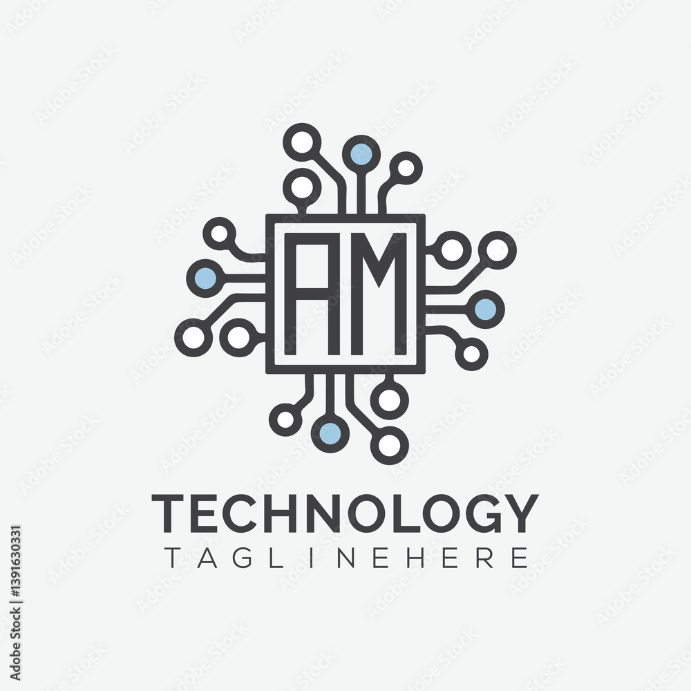 Fototapete initial monogram for technology logo with squire style design