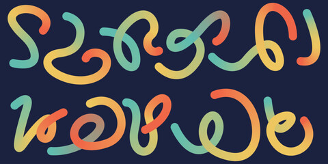 Modern gradient line element design set. Creative art with dynamic colorful wavy lines