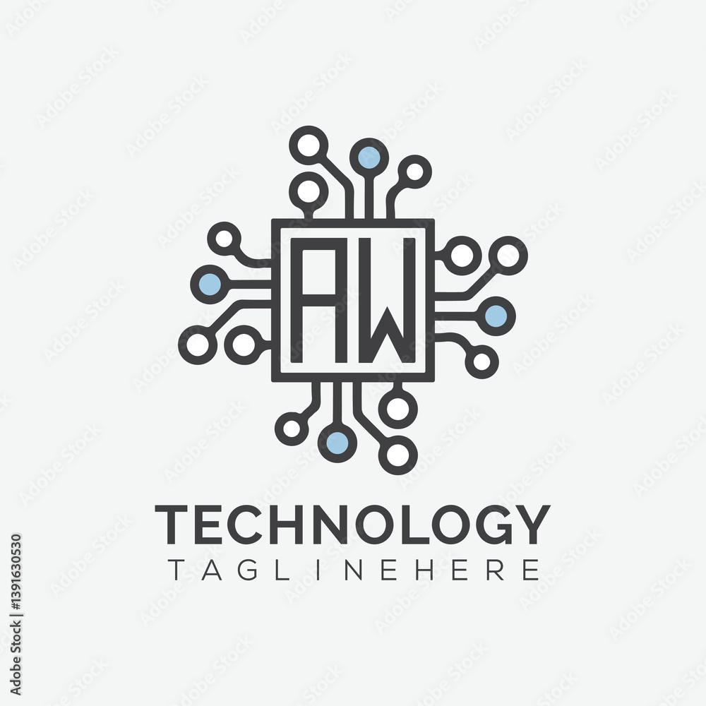 Fototapete initial monogram for technology logo with squire style design
