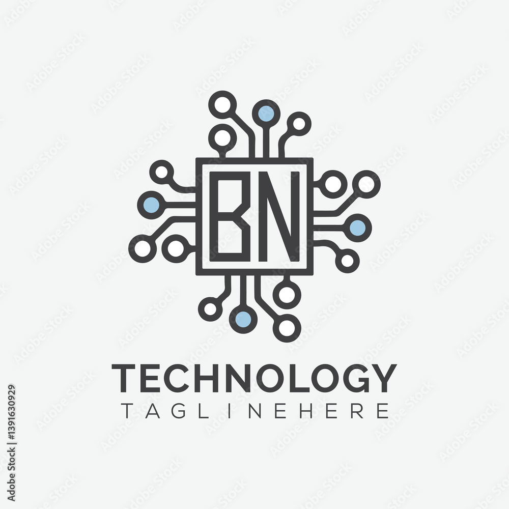Fototapete initial monogram for technology logo with squire style design