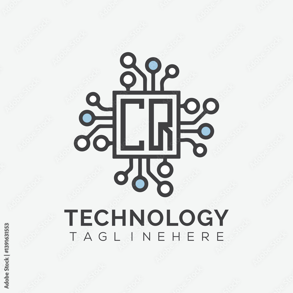 Fototapete initial monogram for technology logo with squire style design