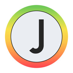 Minimal black Capital letter J on soft gray circle framed by warm gradient ring. Simple, modern, and perfect for digital design, labels, or app icons.