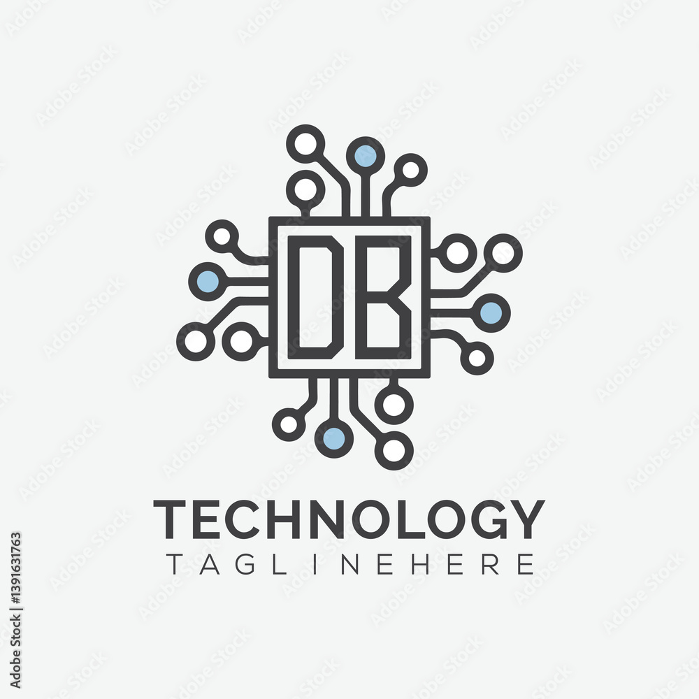 Fototapete initial monogram for technology logo with squire style design