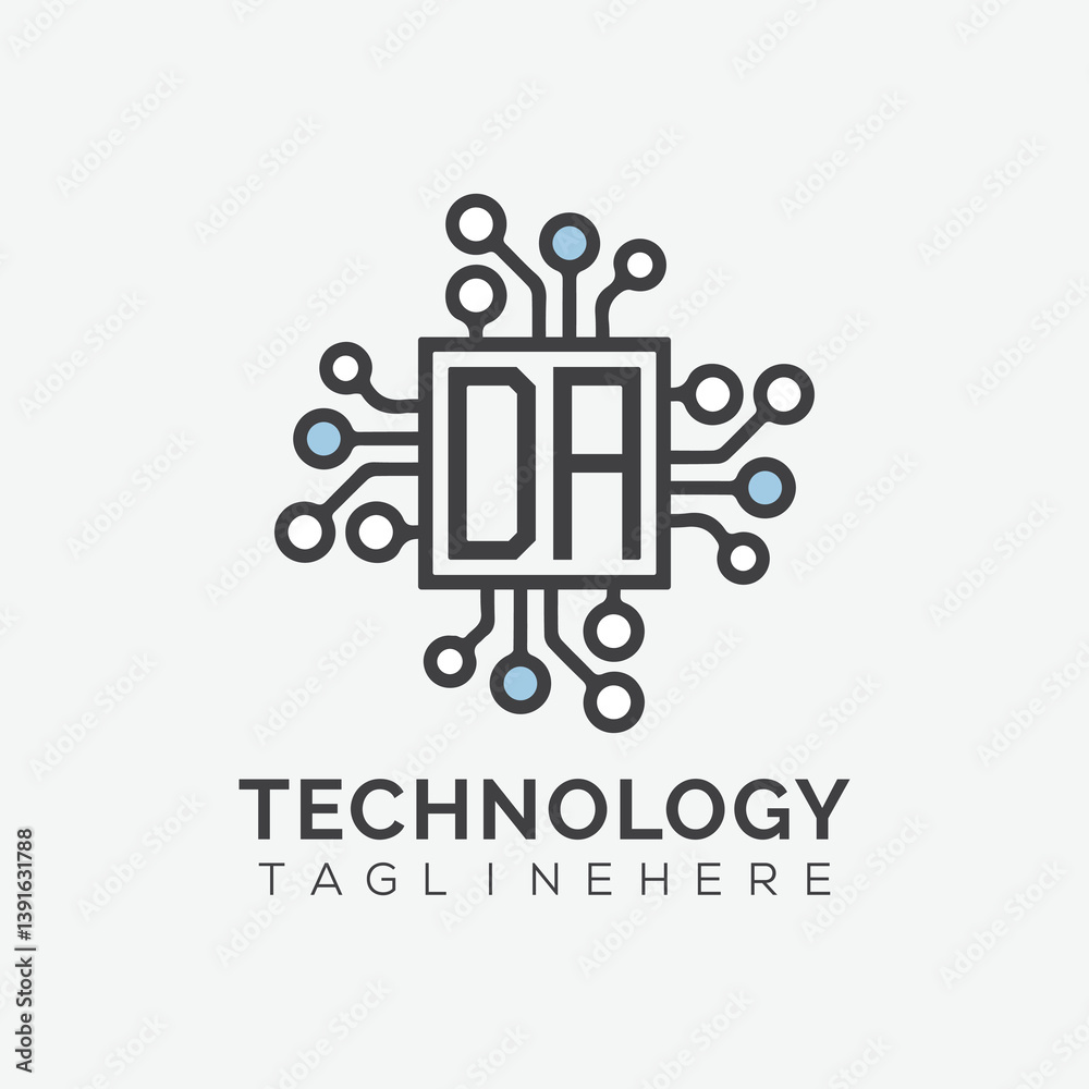 Fototapete initial monogram for technology logo with squire style design