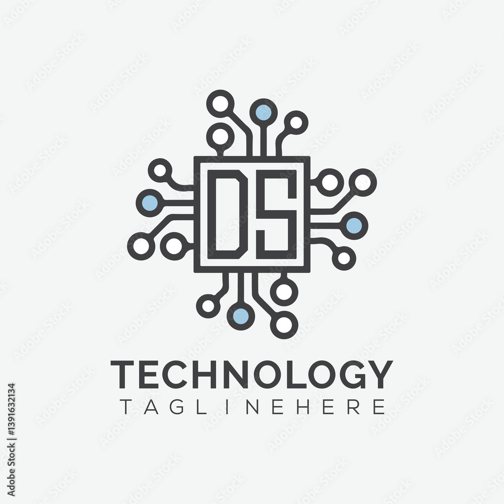 Fototapete initial monogram for technology logo with squire style design
