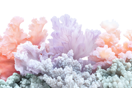 Delicate pastel coral reef with soft purple pink and orange texture isolated on transparent background - Powered by Adobe