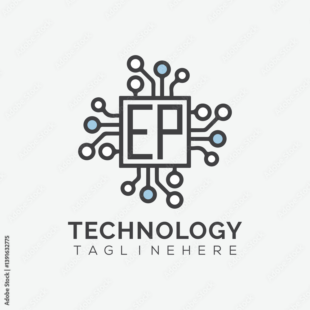 Fototapete initial monogram for technology logo with squire style design