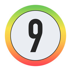 Minimal black Number 9 on soft gray circle framed by warm gradient ring. Simple, modern, and perfect for digital design, labels, or app icons.
