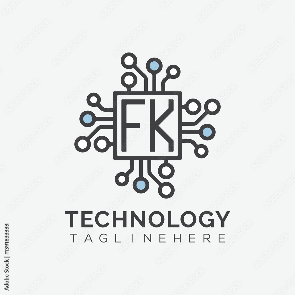 Fototapete initial monogram for technology logo with squire style design