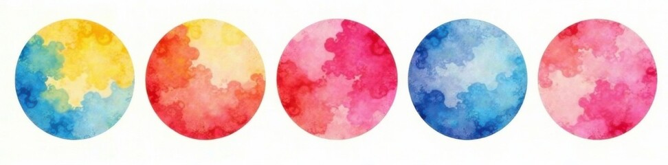 Set of Multicolored Watercolor Circles with Gradient Effect, color combination, artistic, multicolor