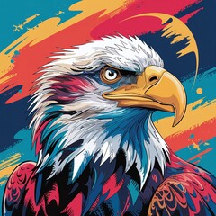 A vibrant and colorful digital painting of a majestic bald eagle in an abstract style, featuring bold strokes, bright hues, and a dynamic artistic composition perfect for modern art lovers. 