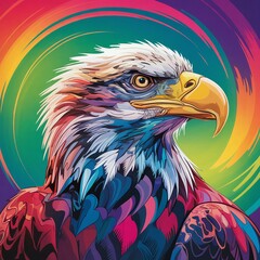 A vibrant and colorful digital painting of a majestic bald eagle in an abstract style, featuring bold strokes, bright hues, and a dynamic artistic composition perfect for modern art lovers. 