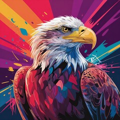 A vibrant and colorful digital painting of a majestic bald eagle in an abstract style, featuring bold strokes, bright hues, and a dynamic artistic composition perfect for modern art lovers. 