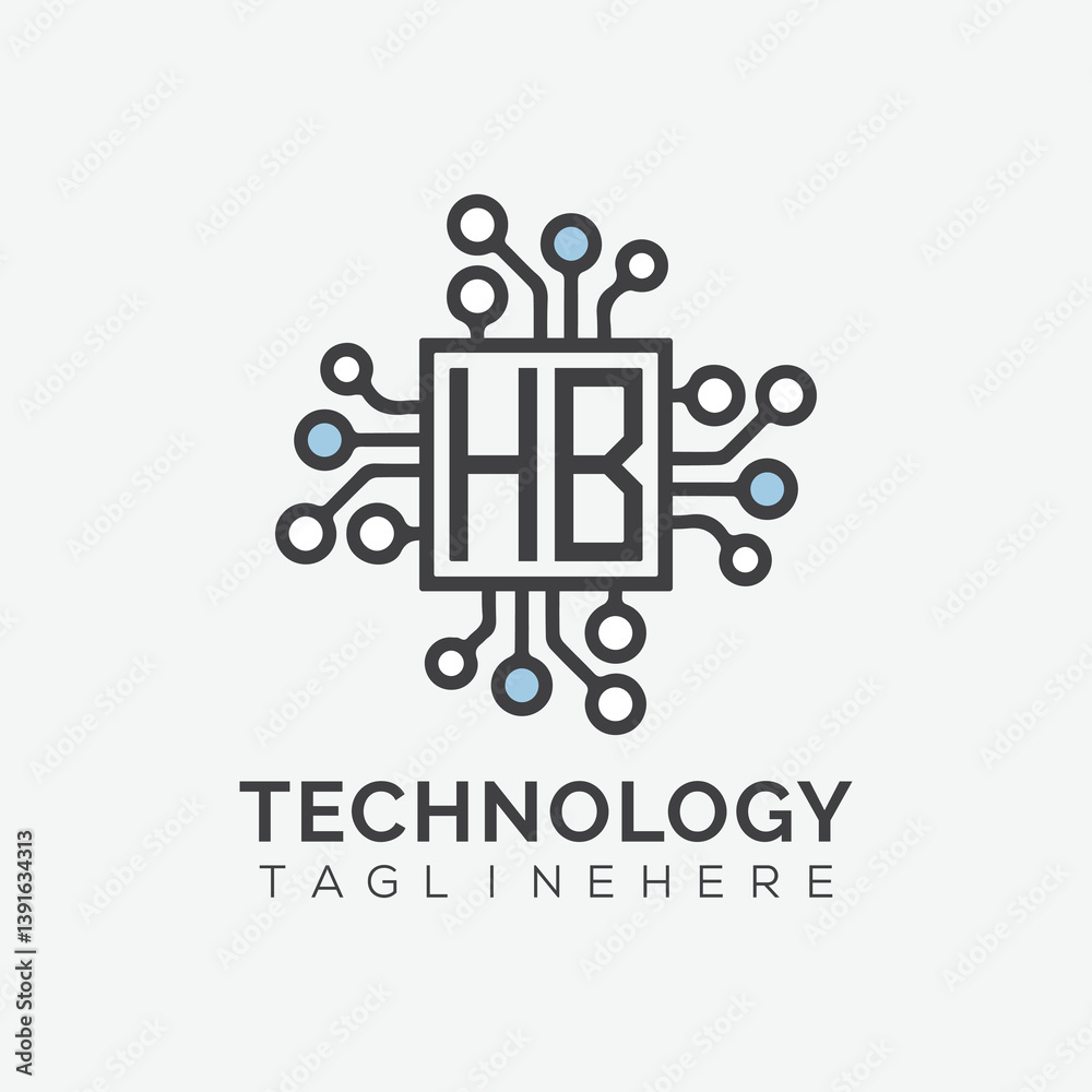 Fototapete initial monogram for technology logo with squire style design