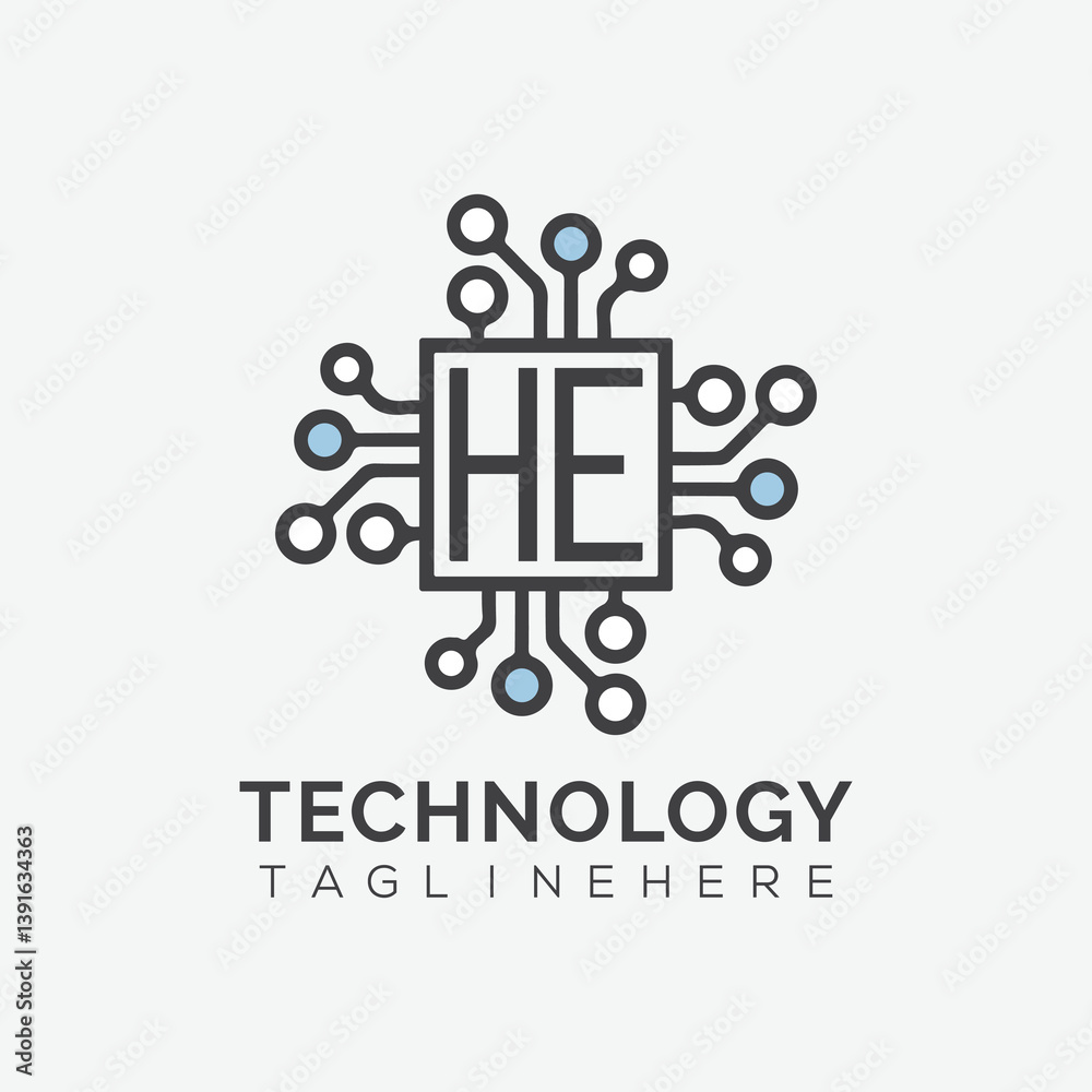 Fototapete initial monogram for technology logo with squire style design