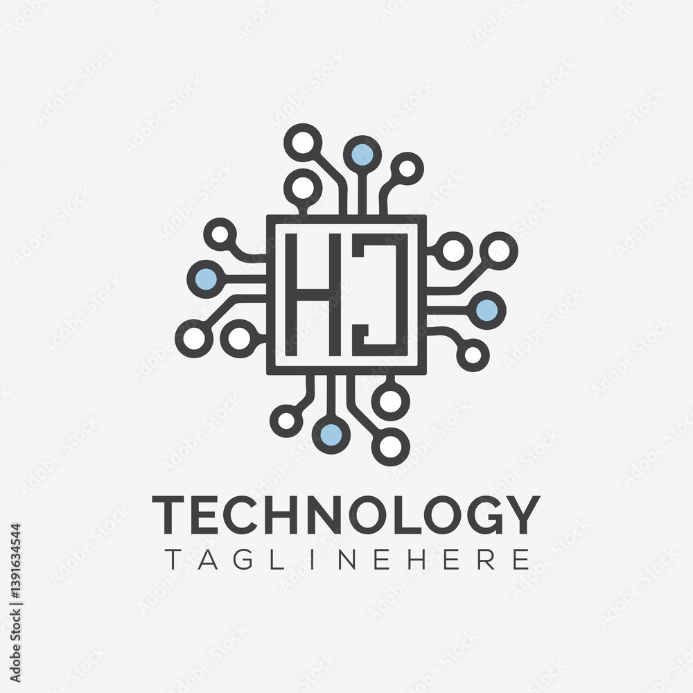 Fototapete initial monogram for technology logo with squire style design
