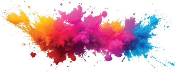 Bold and Playful Watercolor Splatters, Stains, and Streaks of Vibrant Colors Mixed with Artistic Brush Marks, Making a Modern and Colorful Explosion of Aquarelle on a White Background.
