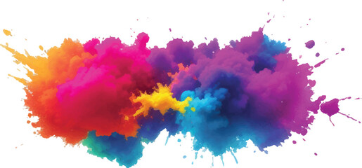 Bold and Playful Watercolor Splatters, Stains, and Streaks of Vibrant Colors Mixed with Artistic Brush Marks, Making a Modern and Colorful Explosion of Aquarelle on a White Background.
