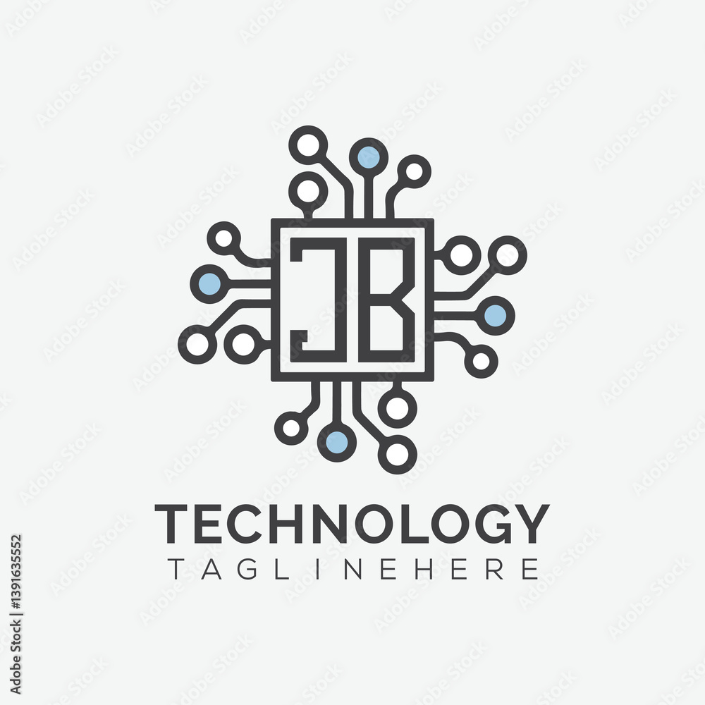 Fototapete initial monogram for technology logo with squire style design