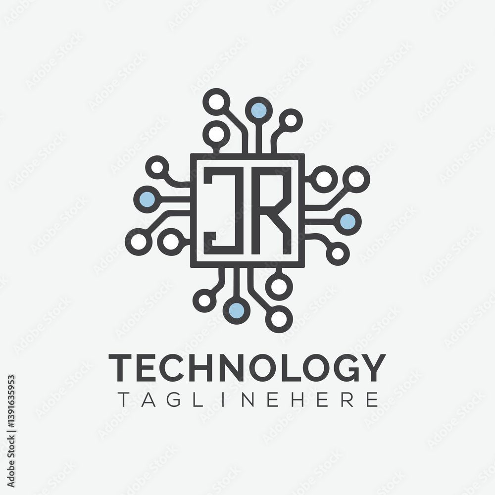 Fototapete initial monogram for technology logo with squire style design