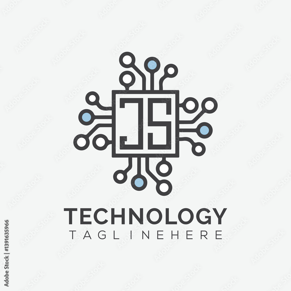 Fototapete initial monogram for technology logo with squire style design